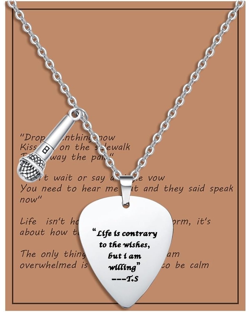 Quotes Guitar Pick Necklace Outfits Jewelry Accessories Inspired Fans Gift Merch "Life is contrary to the wishes,but i am wil...