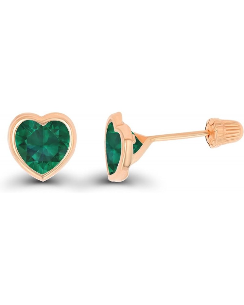 Solid 14K Gold Hypoallergenic 6mm Heart Shaped Birthstone Polished Bezel Screw Back Stud Earrings Emerald Created Rose Gold $...