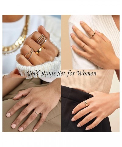 Gold Band Rings Jewelry for Women Trendy 14K Gold Stackable Ring Set for Women Non Tarnish Chunky Thick Rings for Women Size ...