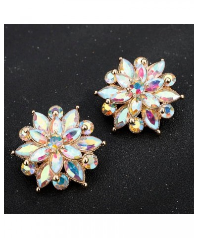 Rhinestone Cluster Earrings Trendy Flower Leaf Stud Earrings Statement Vintage Big Round Earrings Art Deco Iridescent Lotus E...