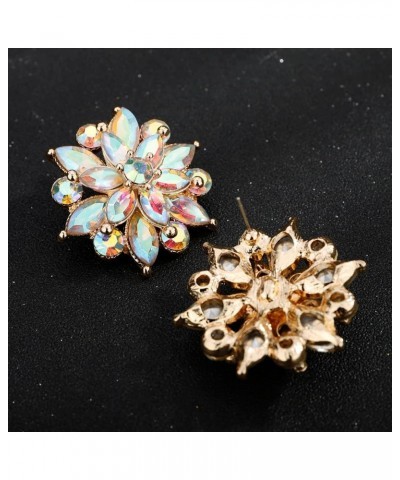 Rhinestone Cluster Earrings Trendy Flower Leaf Stud Earrings Statement Vintage Big Round Earrings Art Deco Iridescent Lotus E...