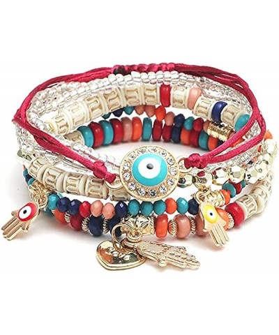 Bohemian Stretch Beads Bracelets Multilayer Evil Eye Hamsa Hand Bracelet Boho Charms Stretch Stackable Bracelet Handmade Mult...