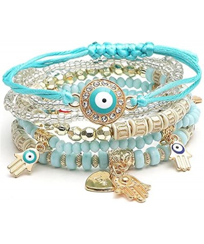 Bohemian Stretch Beads Bracelets Multilayer Evil Eye Hamsa Hand Bracelet Boho Charms Stretch Stackable Bracelet Handmade Mult...