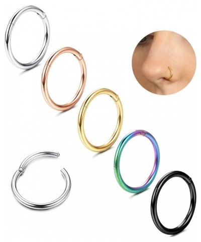 5Pcs G23 Titanium Nose Rings Hoops 16G/18G/20G Septum Hinged Nose Rings Clicker Rings for Lip Cartilage Daith Helix Rook Trag...