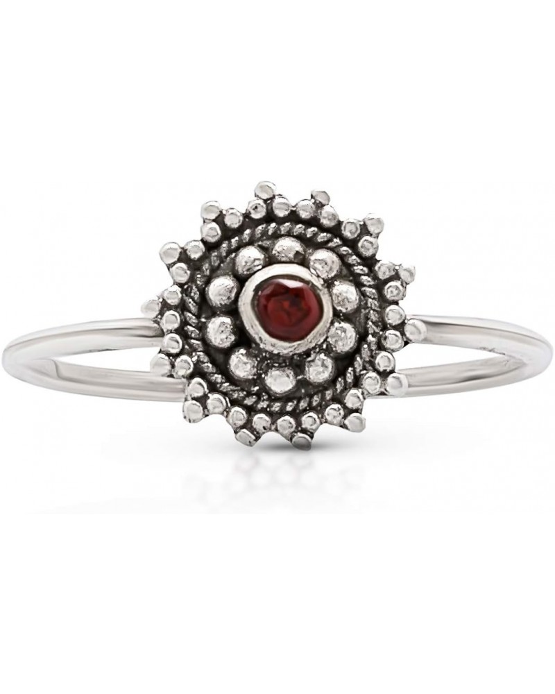 Round Garnet Vintage Delicate Ring- 925 Sterling Silver - Ethnic Boho Chic Hand Made Jewelry - Fashionable And Stylish For Gi...