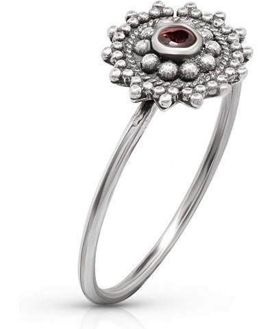 Round Garnet Vintage Delicate Ring- 925 Sterling Silver - Ethnic Boho Chic Hand Made Jewelry - Fashionable And Stylish For Gi...