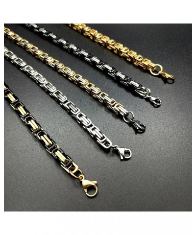 Chain Men Stainless Steel, Flat Byzantine Chain Link Necklace 4mm/5mm/6mm/8mm Silver/Black/Gold Chains for Unisex 55/60CM Gol...