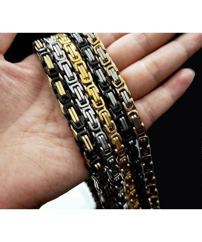 Chain Men Stainless Steel, Flat Byzantine Chain Link Necklace 4mm/5mm/6mm/8mm Silver/Black/Gold Chains for Unisex 55/60CM Gol...