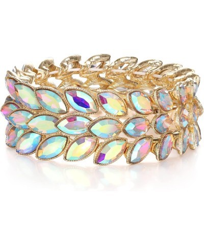 Rhinestone Art Deco Wrist Jewelry for Prom 3 Marquise Crystal Leaf Elastic Stretch Bracelet Iridescent AB Gold-Tone $8.82 Bra...