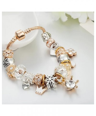 Womens Jewelry Gold Charm Bracelet Pandora Inspired Style w/Rose Silver Color 19CM Heart Charms, Bracelets Y2K, Hand Jewelry,...