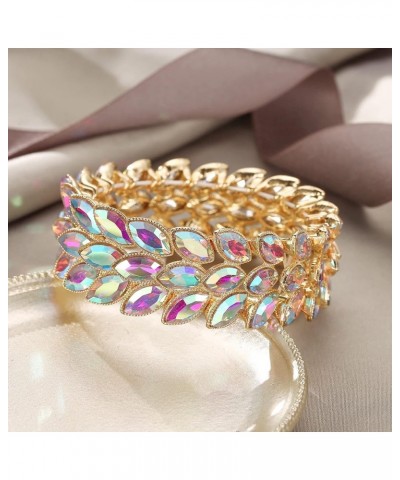 Rhinestone Art Deco Wrist Jewelry for Prom 3 Marquise Crystal Leaf Elastic Stretch Bracelet Iridescent AB Gold-Tone $8.82 Bra...