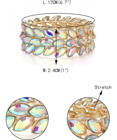 Rhinestone Art Deco Wrist Jewelry for Prom 3 Marquise Crystal Leaf Elastic Stretch Bracelet Iridescent AB Gold-Tone $8.82 Bra...