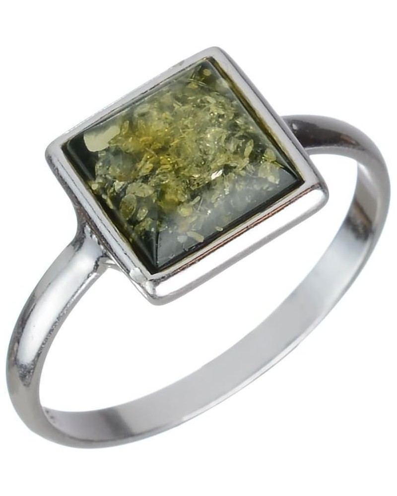 Sterling Silver and Baltic Green Amber Small Square Ring $13.79 Rings