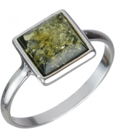 Sterling Silver and Baltic Green Amber Small Square Ring $13.79 Rings