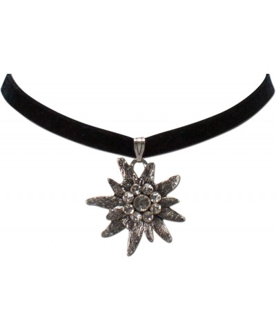 Traditional Velvet Choker Rhinestone Edelweiss Large, Ladies costume jewelry, bavarian necklace close-fitting, elastic narrow...