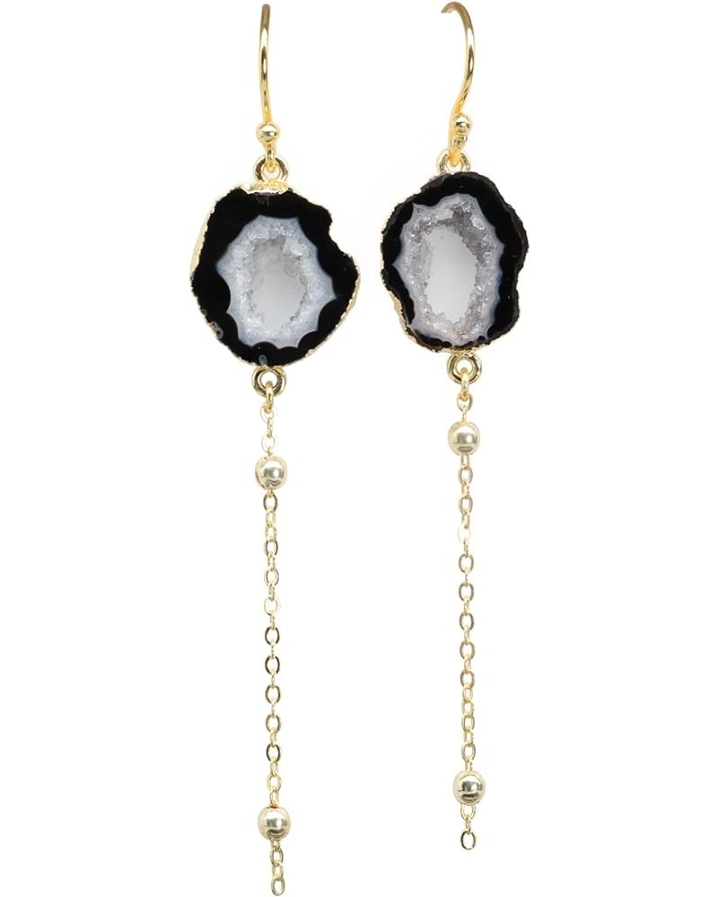 Agate Dangle Drop Earrings Geode Earrings Black $8.85 Earrings