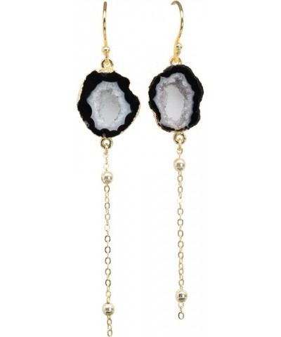 Agate Dangle Drop Earrings Geode Earrings Black $8.85 Earrings