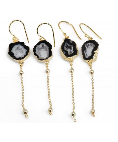 Agate Dangle Drop Earrings Geode Earrings Black $8.85 Earrings