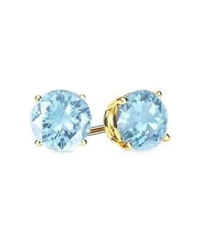 10k Yellow Gold 4 Carat Round Created Aquamarine Sapphire Stud Earrings Plated $8.24 Earrings