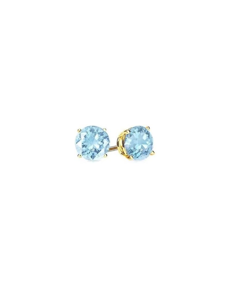 10k Yellow Gold 4 Carat Round Created Aquamarine Sapphire Stud Earrings Plated $8.24 Earrings