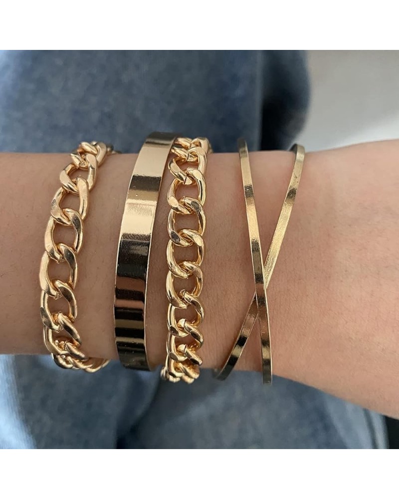 Gold Chain Bracelets Set Curb Link Chain Bracelets Dainty Cuff Bangle Bracelets for Women Open Wrist Cuffs Stackable Bracelet...