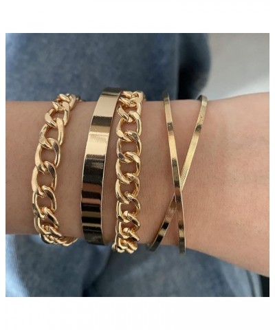 Gold Chain Bracelets Set Curb Link Chain Bracelets Dainty Cuff Bangle Bracelets for Women Open Wrist Cuffs Stackable Bracelet...