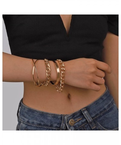 Gold Chain Bracelets Set Curb Link Chain Bracelets Dainty Cuff Bangle Bracelets for Women Open Wrist Cuffs Stackable Bracelet...