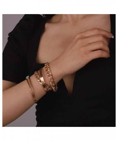 Gold Chain Bracelets Set Curb Link Chain Bracelets Dainty Cuff Bangle Bracelets for Women Open Wrist Cuffs Stackable Bracelet...