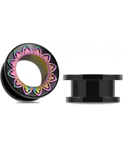 Tunnels Flesh Plugs Earrings Stainless Steel Black Gauges for Ears Mosaic Flower Stretchers. S8474C 1/2"(12mm) $10.03 Body Je...