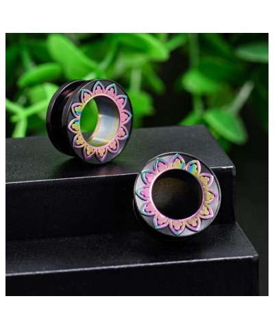 Tunnels Flesh Plugs Earrings Stainless Steel Black Gauges for Ears Mosaic Flower Stretchers. S8474C 1/2"(12mm) $10.03 Body Je...