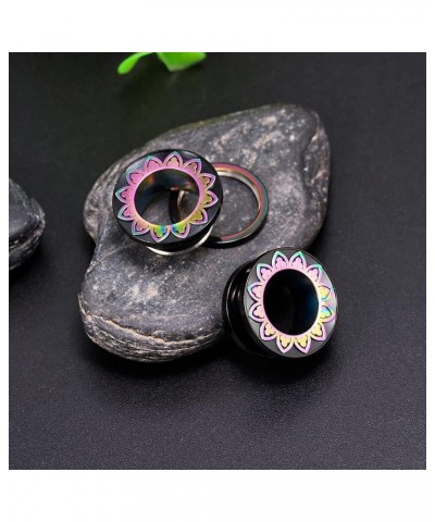 Tunnels Flesh Plugs Earrings Stainless Steel Black Gauges for Ears Mosaic Flower Stretchers. S8474C 1/2"(12mm) $10.03 Body Je...