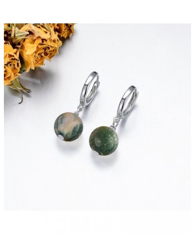 Women's Gemstone Beads Earrings 925 Sterling Silver Beads Earrings Handmade Dangle Earrings Gift for Women Girls Moss Agate $...