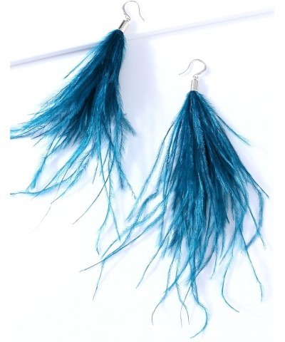 Feather Earring For Women Long Dangle Earring Feather Elegant Thread Feather Jewelry for Gift Winter Party Bohemian Lake blue...