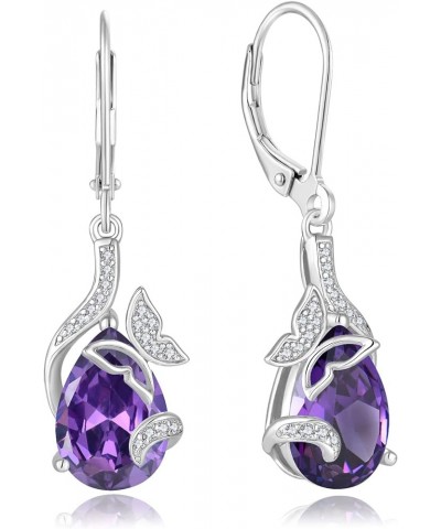 Dangle Drop Butterfly Earrings 925 Sterling Silver Teardrop Leverback Earrings Birthstones Jewelry Gifts for Women Amethyst $...