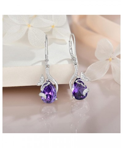 Dangle Drop Butterfly Earrings 925 Sterling Silver Teardrop Leverback Earrings Birthstones Jewelry Gifts for Women Amethyst $...