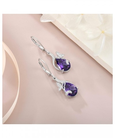 Dangle Drop Butterfly Earrings 925 Sterling Silver Teardrop Leverback Earrings Birthstones Jewelry Gifts for Women Amethyst $...