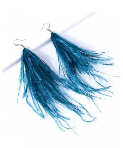 Feather Earring For Women Long Dangle Earring Feather Elegant Thread Feather Jewelry for Gift Winter Party Bohemian Lake blue...