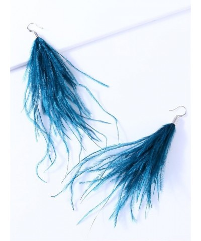 Feather Earring For Women Long Dangle Earring Feather Elegant Thread Feather Jewelry for Gift Winter Party Bohemian Lake blue...