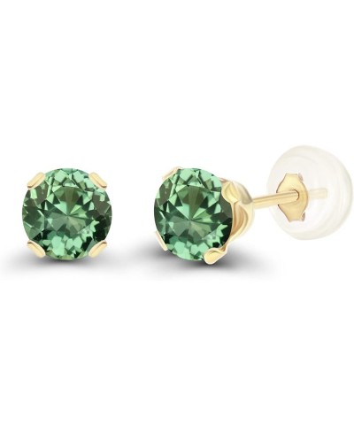 Solid 10K Yellow, White or Rose Gold 4mm Round Genuine Gemstone Birthstone Stud Earrings Created Green Sapphire Yellow Gold $...