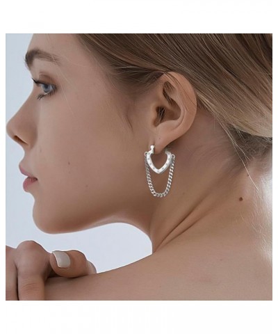 925 Sterling Silver Huggie Hoop Earrings for Women Tassel Chain Drop Dangle Earrings 14K Gold Plated Trendy Cubic Zirconia In...