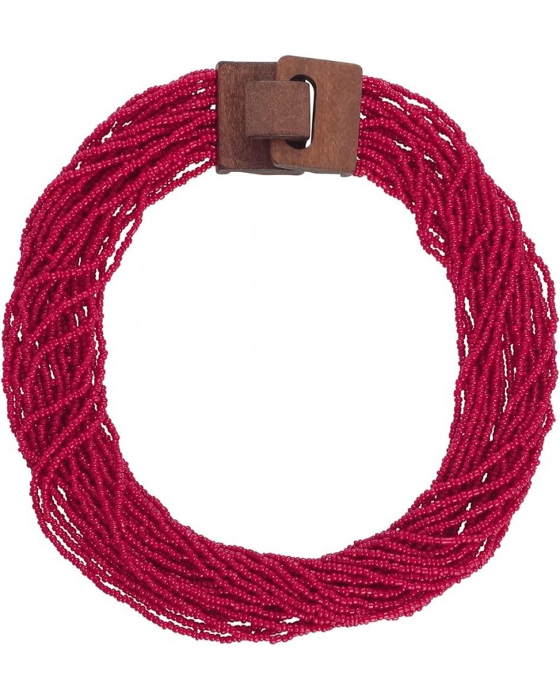 Fashion Multi Layer Strand Collar Colorful Chunky Necklace for Women Tropic Boho Style Necklace Red $10.99 Necklaces