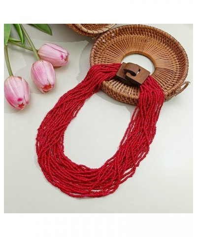 Fashion Multi Layer Strand Collar Colorful Chunky Necklace for Women Tropic Boho Style Necklace Red $10.99 Necklaces