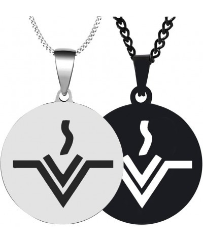 2PCS Laser Engraved Vesta Symbol Goddess Silver Stainless Steel Men's Womens Comfort Warmth Pendant Necklace Chain Silver+Bla...