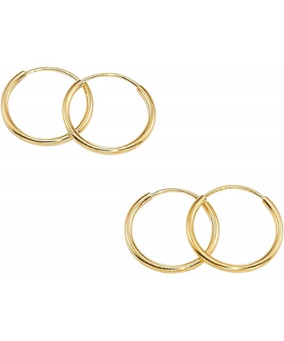 14K Gold Thin Endless Hoop Earring Set, Two Pair or Three Pair Sets of Popular Size Combos, Available in White and Yellow Gol...