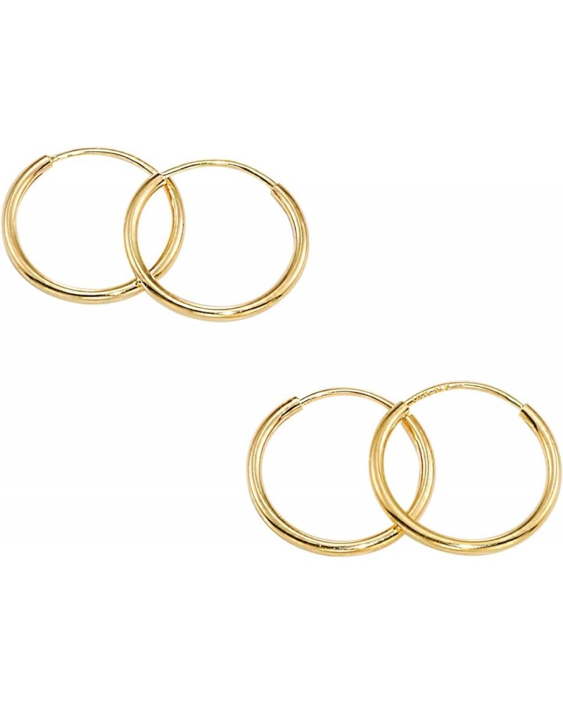 14K Gold Thin Endless Hoop Earring Set, Two Pair or Three Pair Sets of Popular Size Combos, Available in White and Yellow Gol...