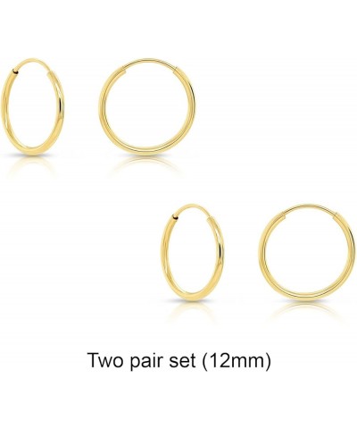 14K Gold Thin Endless Hoop Earring Set, Two Pair or Three Pair Sets of Popular Size Combos, Available in White and Yellow Gol...