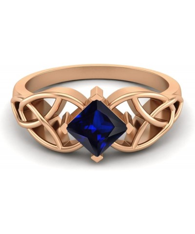 5MM Square Shape Natural Blue Sapphire Gemstone 925 Sterling Silver Celtic Women's Engagement Ring Rose Gold Vermeil $22.57 R...