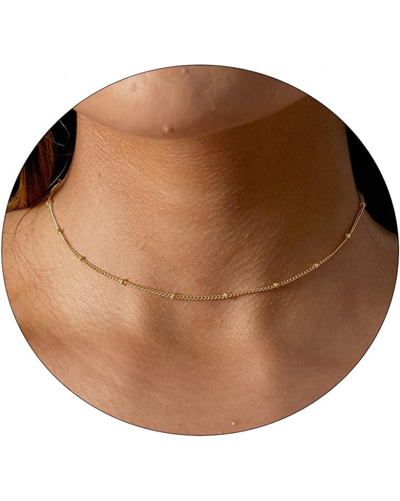 14K Gold Plated Choker Necklace for Women Dainty Coin Chain Chokers Simple Lighting Bolt Fishbone Necklaces Everyday Jewelry ...