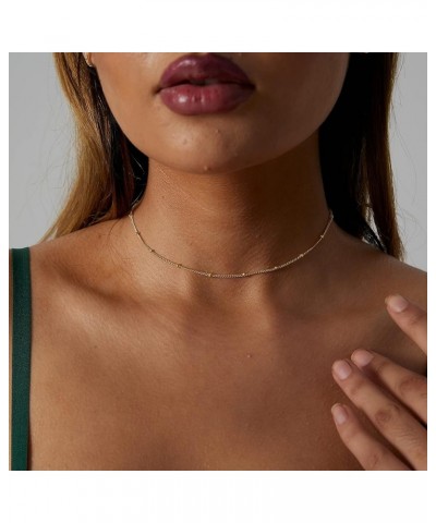 14K Gold Plated Choker Necklace for Women Dainty Coin Chain Chokers Simple Lighting Bolt Fishbone Necklaces Everyday Jewelry ...