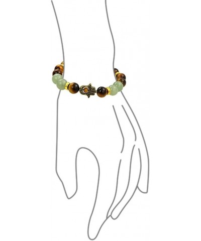 Unisex Talisman Amulet Stackable Gemstones Tiger Eye, New Jade, Serpentine, Black Lava Rock Hamsa Hand Stretch Bracelet for W...